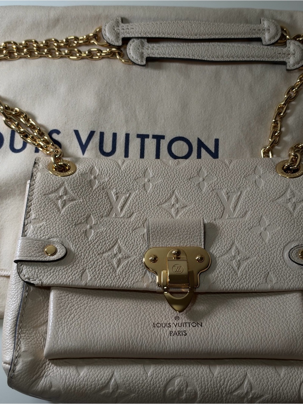 Louis Vuitton Beige Monogram Empreinte Chain Shoulder Bag with Gold Hardware